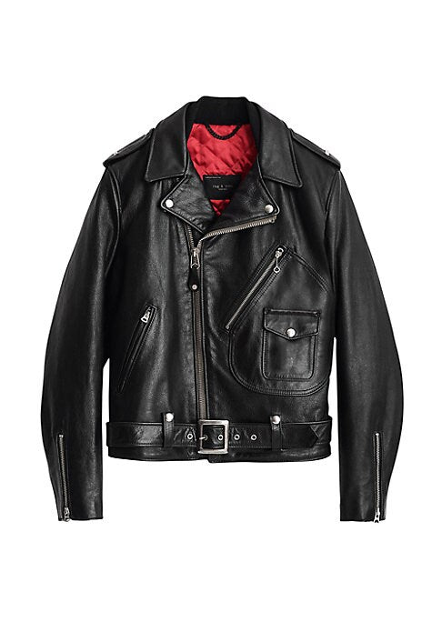 Belted Leather Moto Jacket
