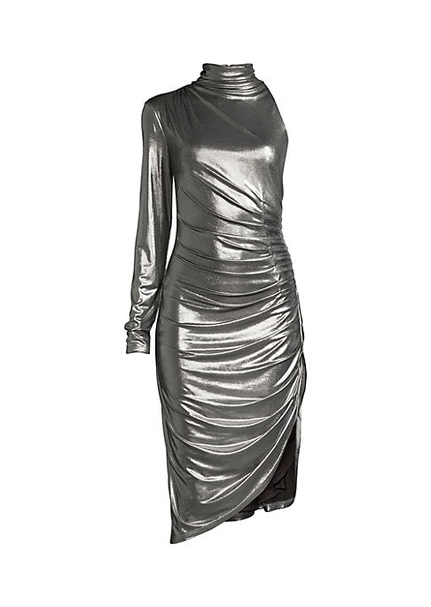 Metallic Asymmetric Midi Dress