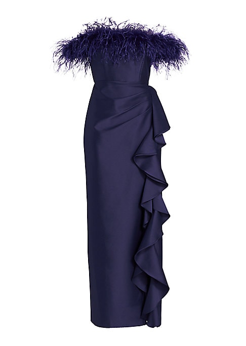 Feathered Ruffle Evening Dress