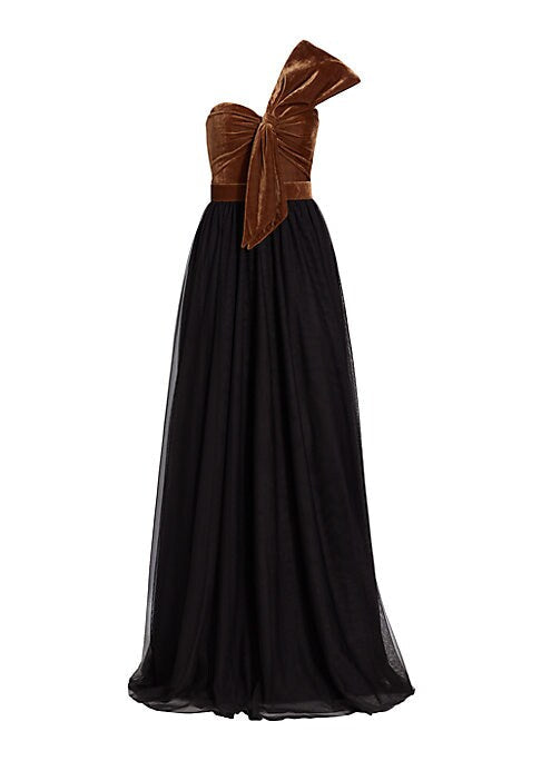 Bow-Embellished Velvet Gown