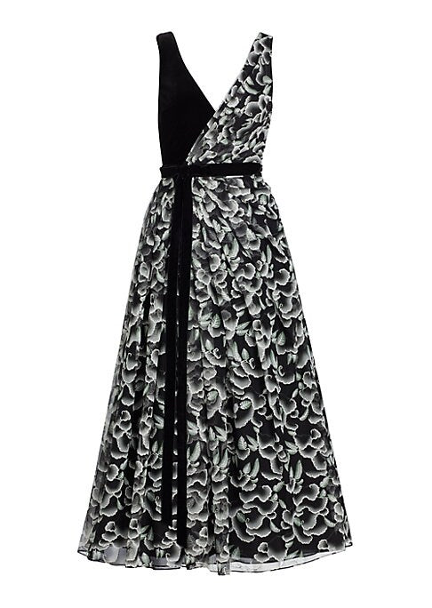 Velvet Floral Pleat Dress