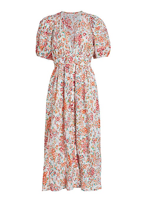 Floral Puff Midi Dress