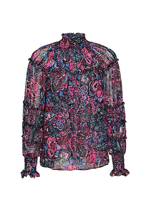 Floral Ruffle Turtleneck Top