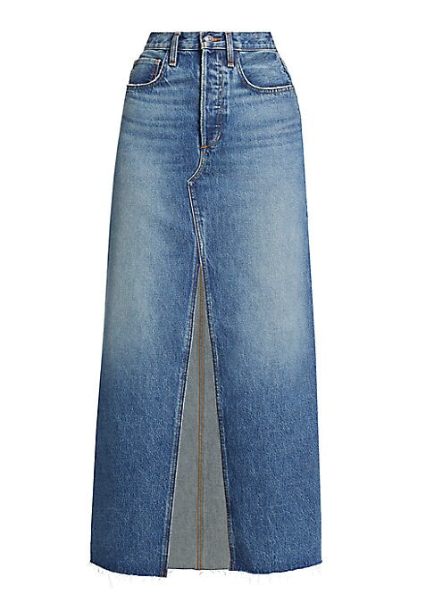 Vented Denim Maxi Skirt