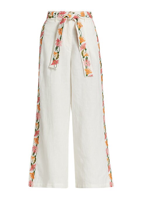 Embroidered Linen Wide Pants