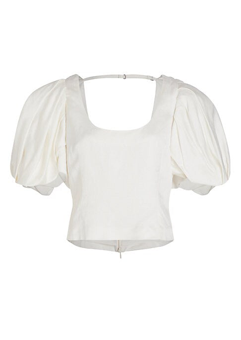 Puffed Sleeve Linen Top