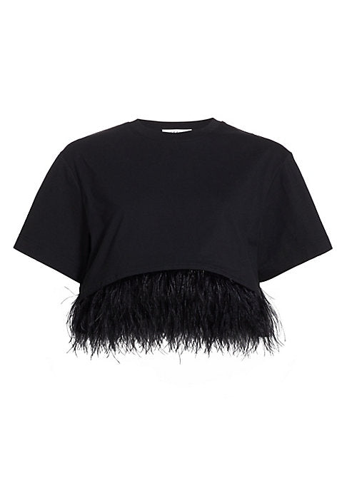 Feather Trim Crop Tee