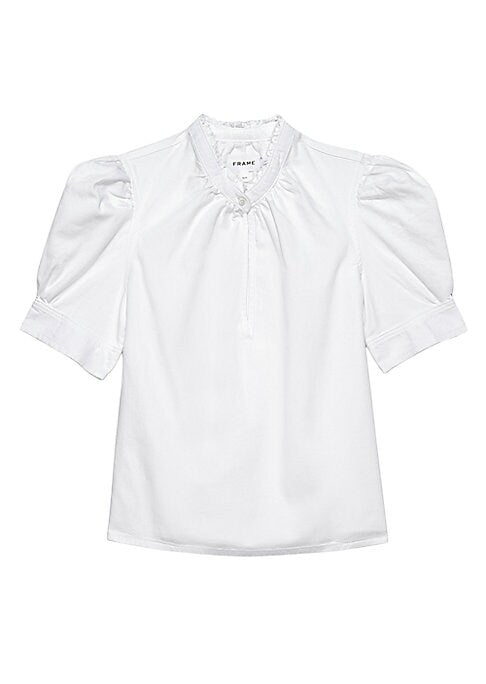 Ruffled Cotton Keyhole Blouse