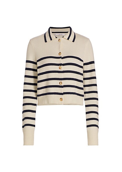 Striped Cashmere Polo Cardigan