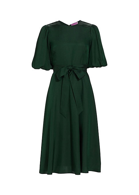 Puffed Sleeve Twill Dress