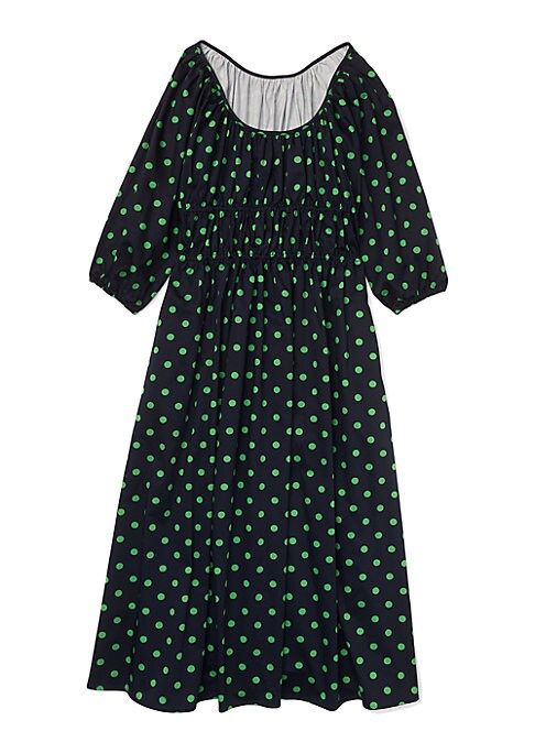 Dotted Blouson Midi Dress