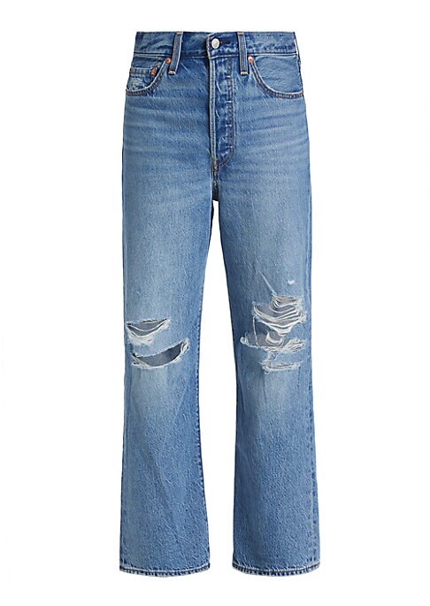 Distressed Cropped Straight Jeans