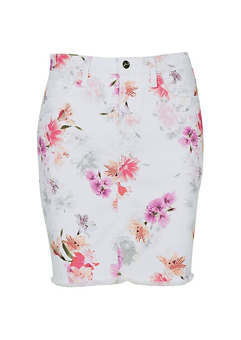 Floral Fray Denim Skirt