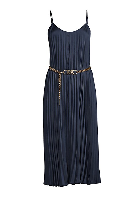 Satin Pleat Midi Dress