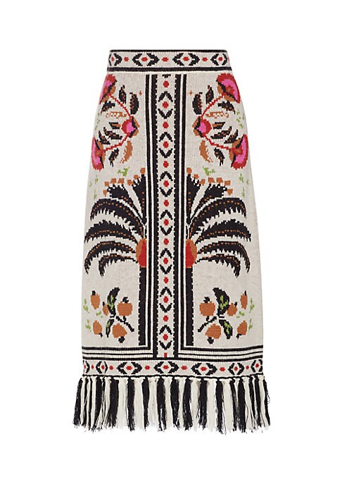 Tropical Fringe Knit Skirt