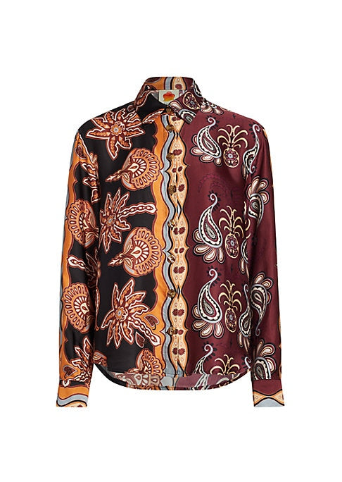 Colorblock Satin Button-Up