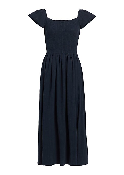 Smocked Pleated Midi Dress