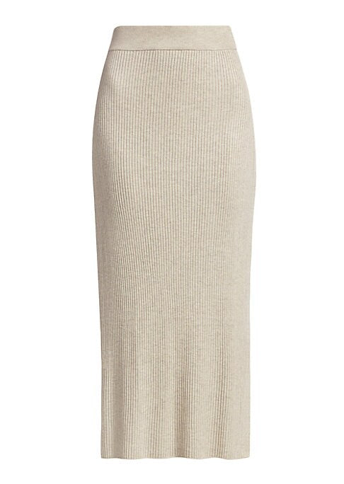 Ribbed Side Slit Midi Skirt