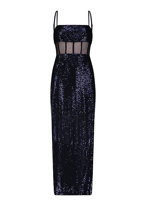 Sequined Mesh Bustier Gown
