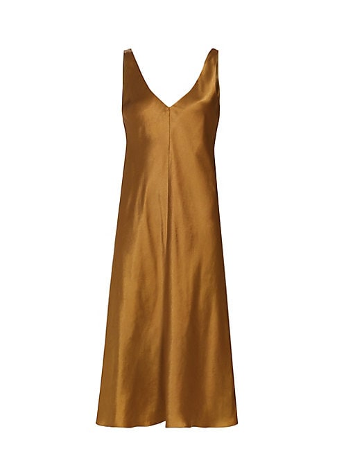 Satin V-Neck Midi Dress