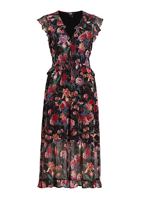 Floral Ruffle Silk Dress