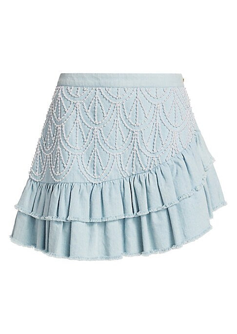 Pearl-Trimmed Ruffle Skirt