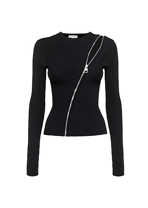 Asymmetric Zip Knit Top