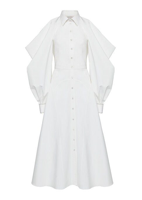 Draped Cotton Shoulder Dress