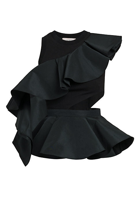 Ruffled Peplum Cut-Out Top