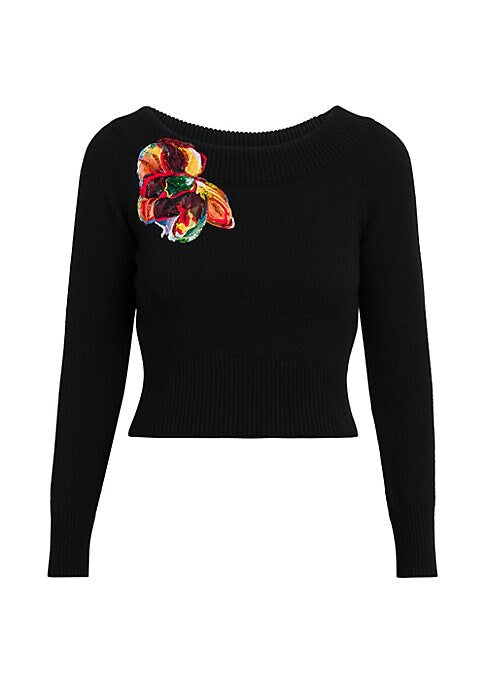 Embellished Floral Knit Sweater