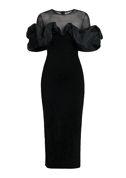 Draped Puff-Sleeve Elegance