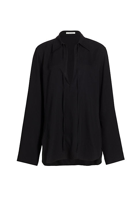 Silk Tie Keyhole Blouse