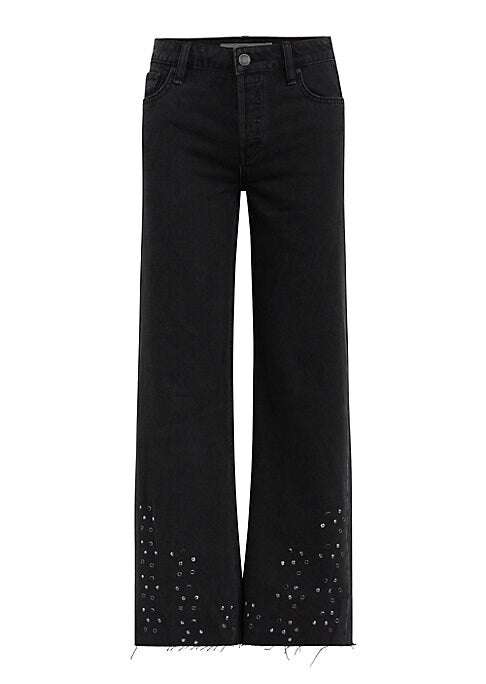 Grommeted Fray Wide-Leg Jeans