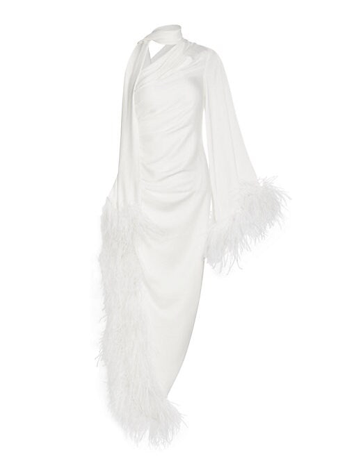 Feathered Elegance Midi Dress
