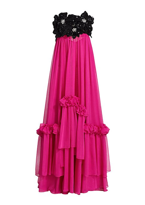Floral Ruffle Evening Dress