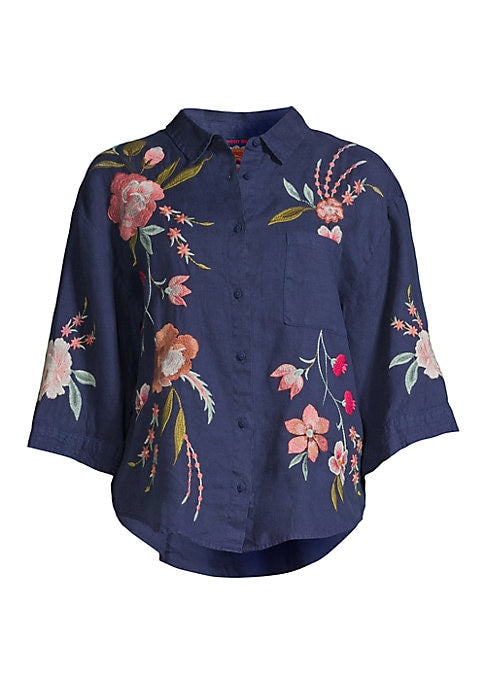 Tropical Bloom Linen Top