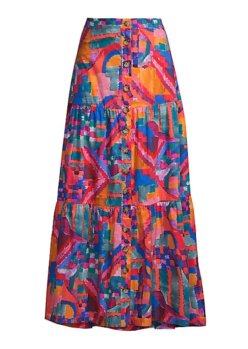 Abstract Tiered Maxi Skirt