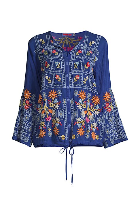 Floral Embroidered V-Neck Blouse