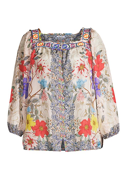 Floral Silk Peasant Blouse