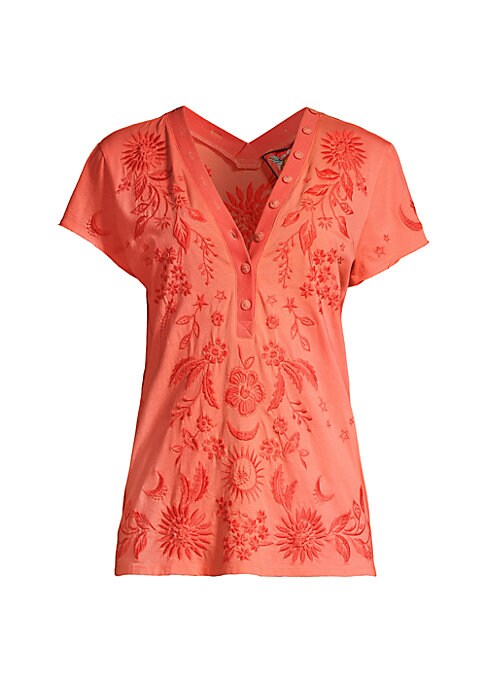 Floral V-Neck Button Tee