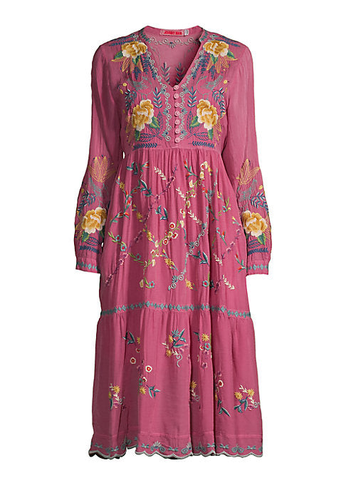 Embroidered Floral Midi Dress