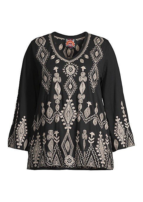 Embroidered V-Neck Top