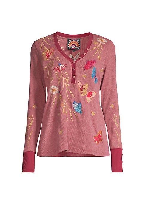 Embroidered V-Neck Top