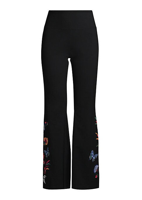 Embroidered Flare Cotton Trousers