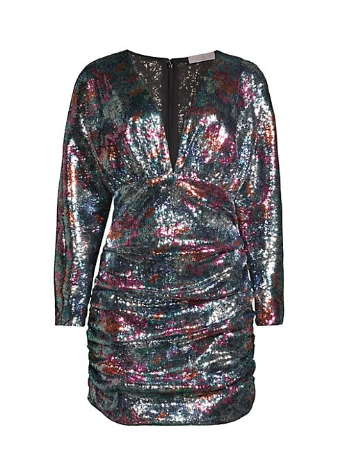Sequined Ruched V-Neck Dress