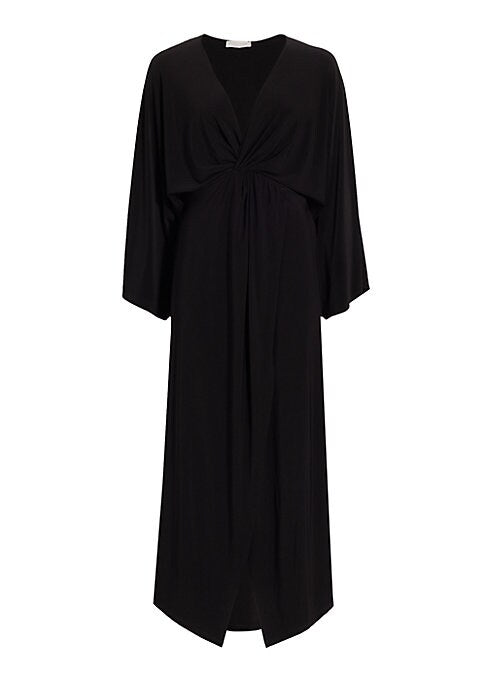 Twist-Front Wrap Midi Dress