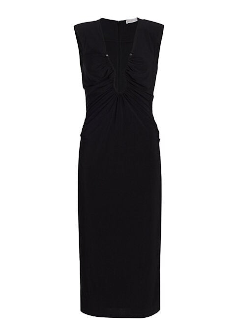 V-Neck Ruched Midi Dress