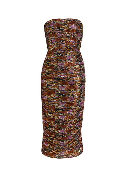 Metallic Floral Strapless Dress