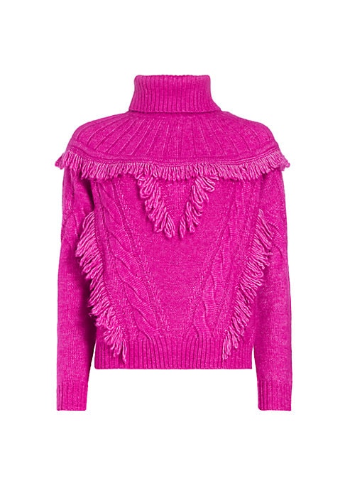 Fringe Knit Turtleneck Sweater
