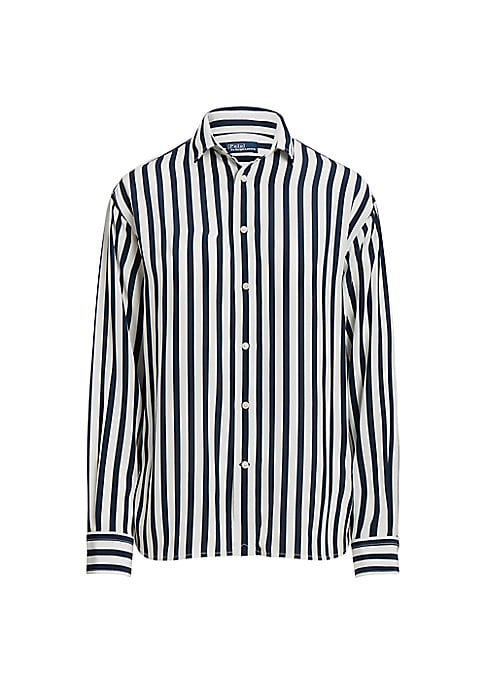 Silk Stripes Polo Top